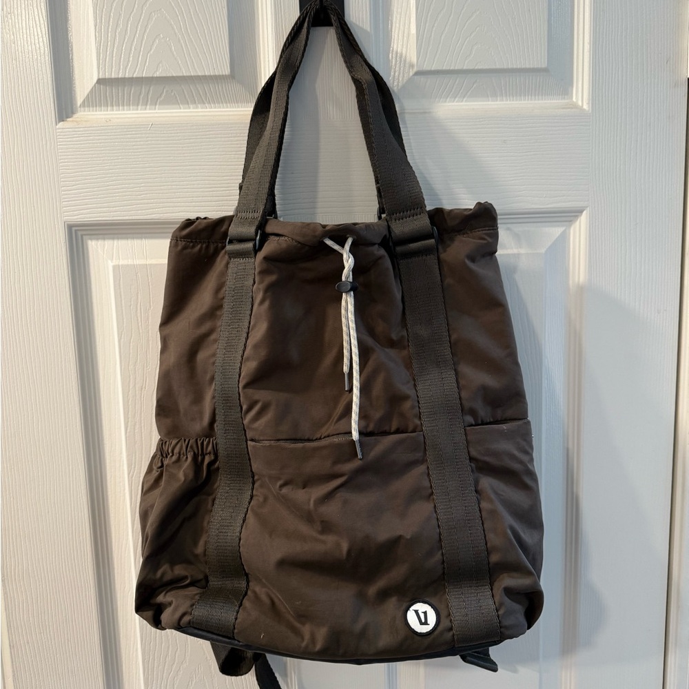 Vuori Brown Tote-Style Backpack with Black Straps